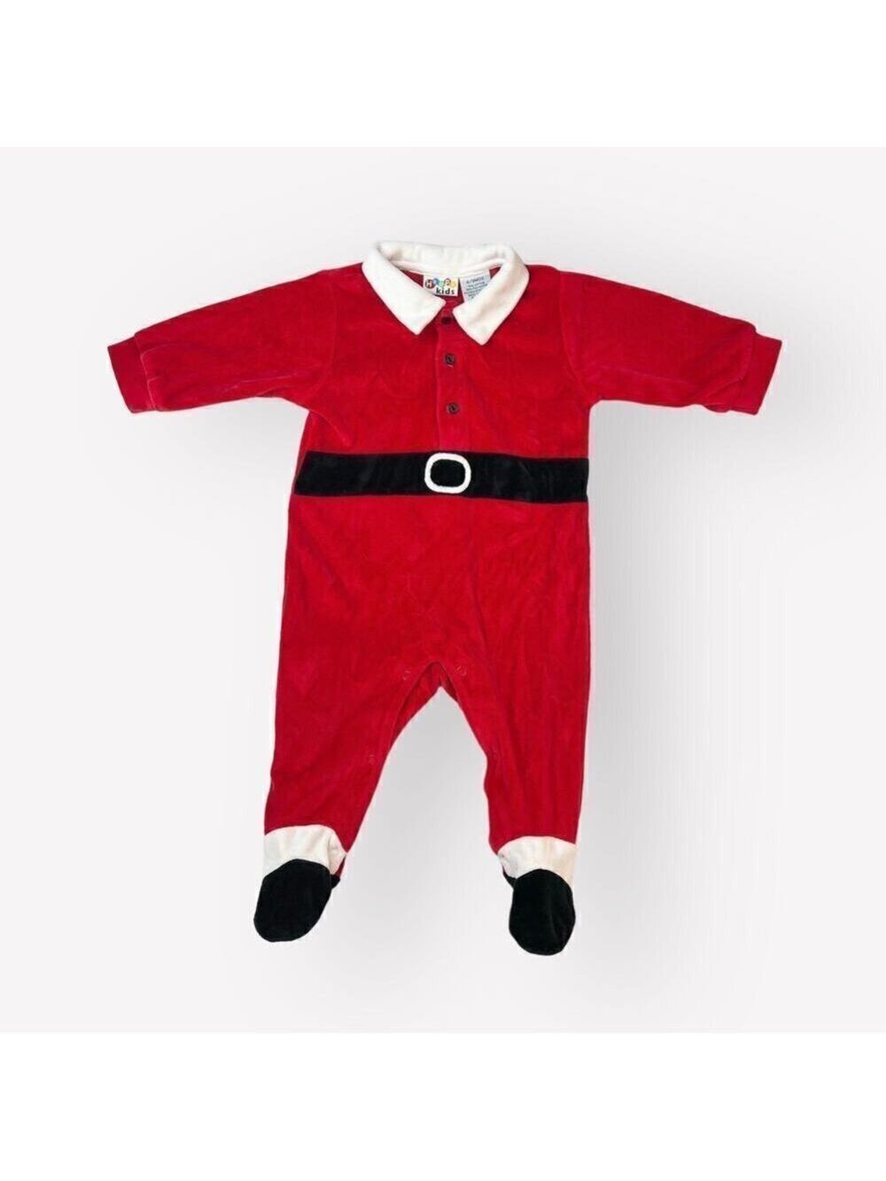 VTG Baby Boy Christmas Santa Fleece Winter Footed Jumper Outfit 6/9m Red Bunting